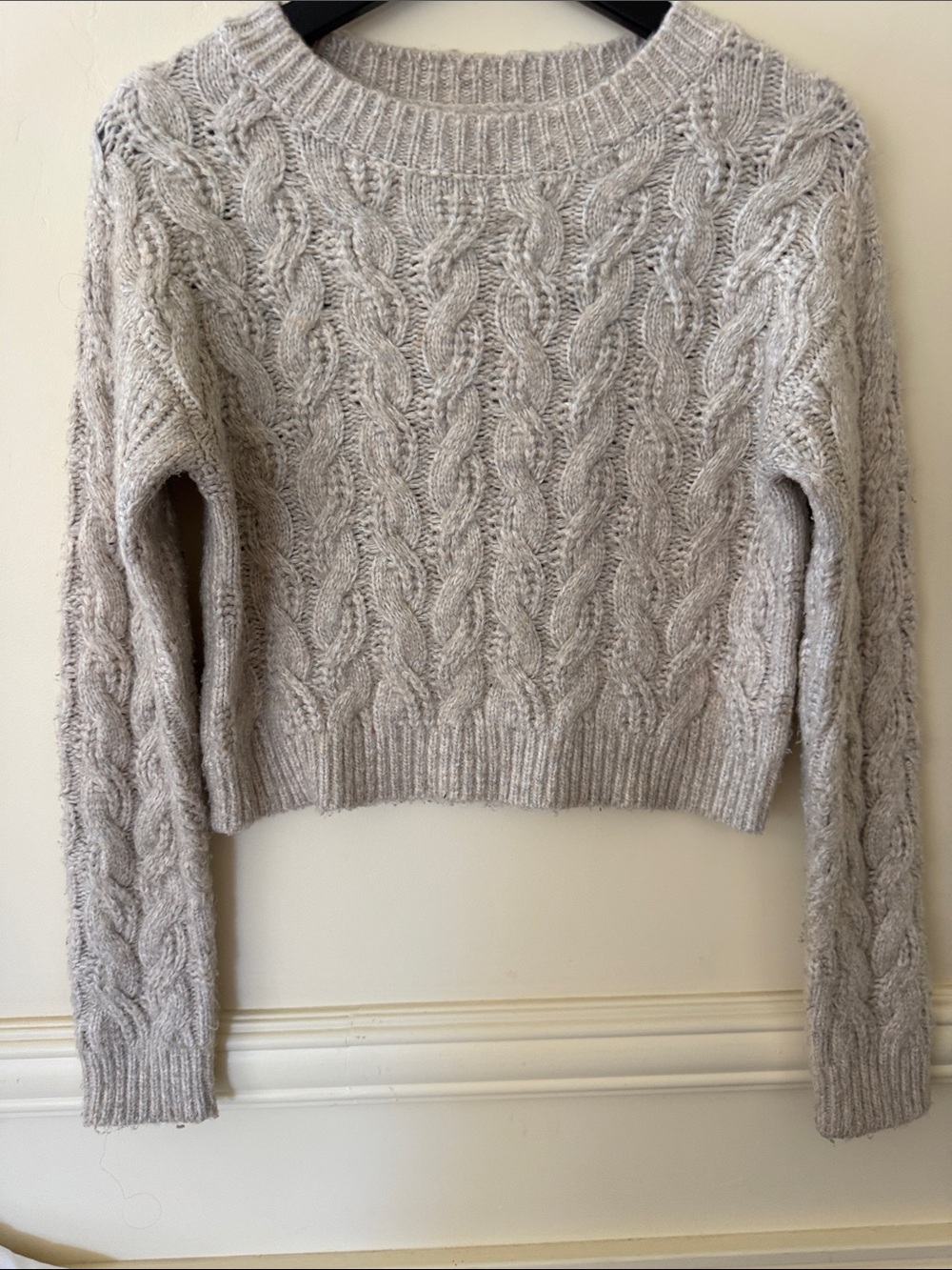 Jessica Simpson Oatmeal Cropped Cable-knit Sweater Size XS Back to School